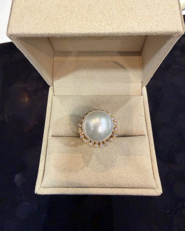 Bague perle et diamants